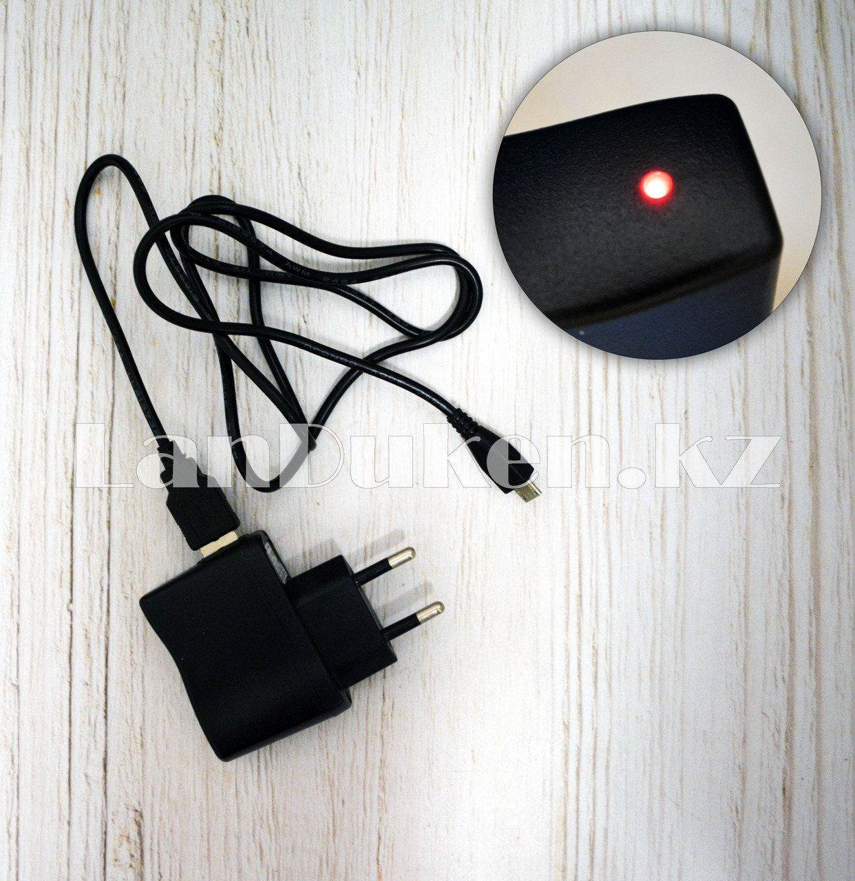 Зарядное устройство USB с индикатором питания и вилкой ЕС 5.2V(+-0.25V) и кабелем USB-microUSB 92см. черный - фото 1 - id-p56830863
