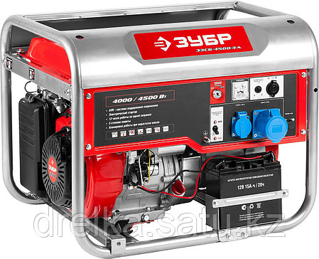 Бензиновый электрогенератор ЗУБР ЗЭСБ-4500-ЭА, двигатель 4-х тактный, ручной и электрический пуск, фото 2