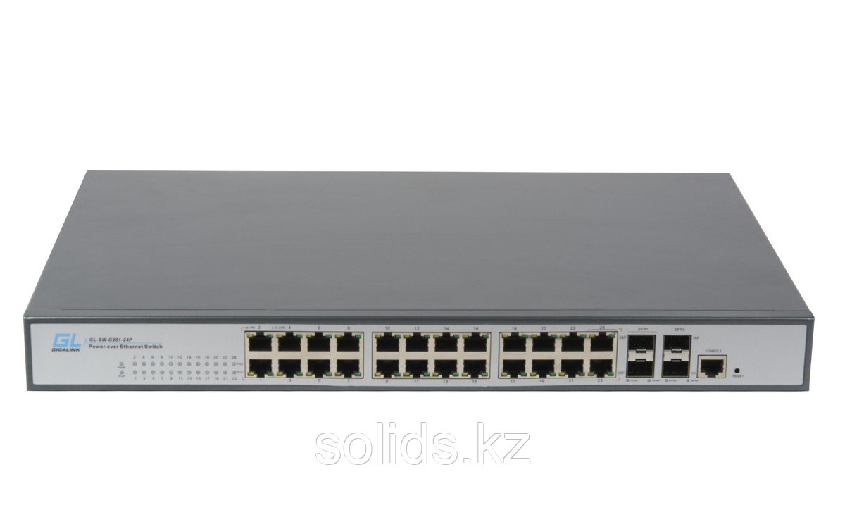 Коммутатор L2 управляемый, 24 PoE (802.3af/at) портов 10/100/1000Мб/с, 4 Base-X SFP 1000Mb/s 1U 19’’, 220V