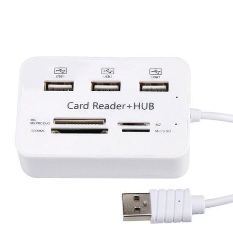 Картридер-разветвитель на 3 USB-порта и 4 слота для карт памяти COMBO - фото 1 - id-p56959365