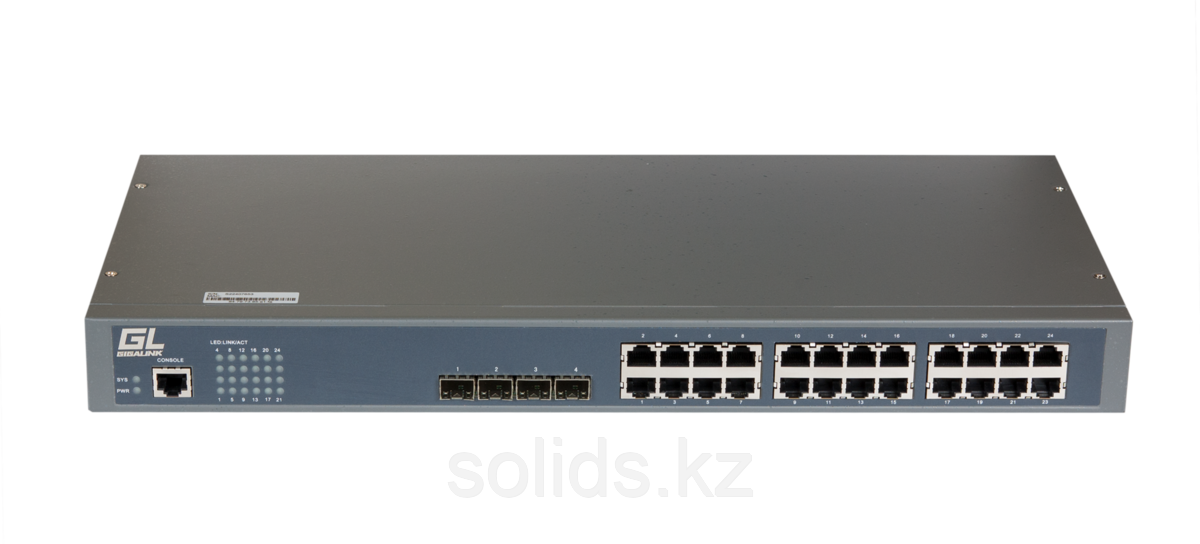 Управляемый коммутатор L2 GIGALINK 20 Base-T 10/100/1000Mb/s портов, 4 Combo TX/SFP 1000Mb/s, 1 Con, шт