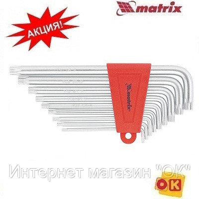 Набор ключей имбусовых TORX, 9 шт, T10-T50, CrV, удлиненных, с сатиновым покрытием. MATRIX, фото 2