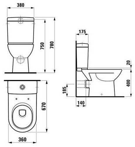 Чаша Laufen PRO 36x67x40 белая комбинированная (8249560000001) - фото 2 - id-p3940847