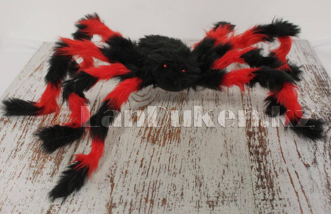 Паук декоративный для Хэллоуина d 70 см красный