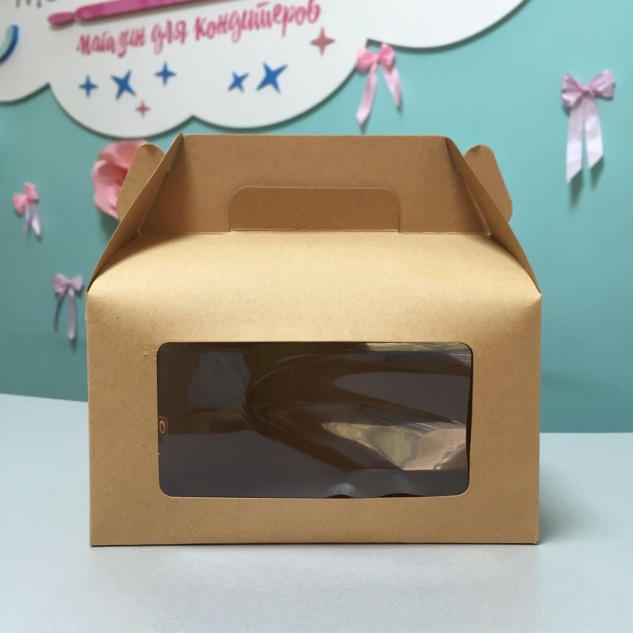 Крафтовая коробка с ручками для десертов с окном