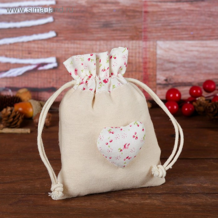 Подарочная сумочка "Сердце" в цветочек, цвета МИКС