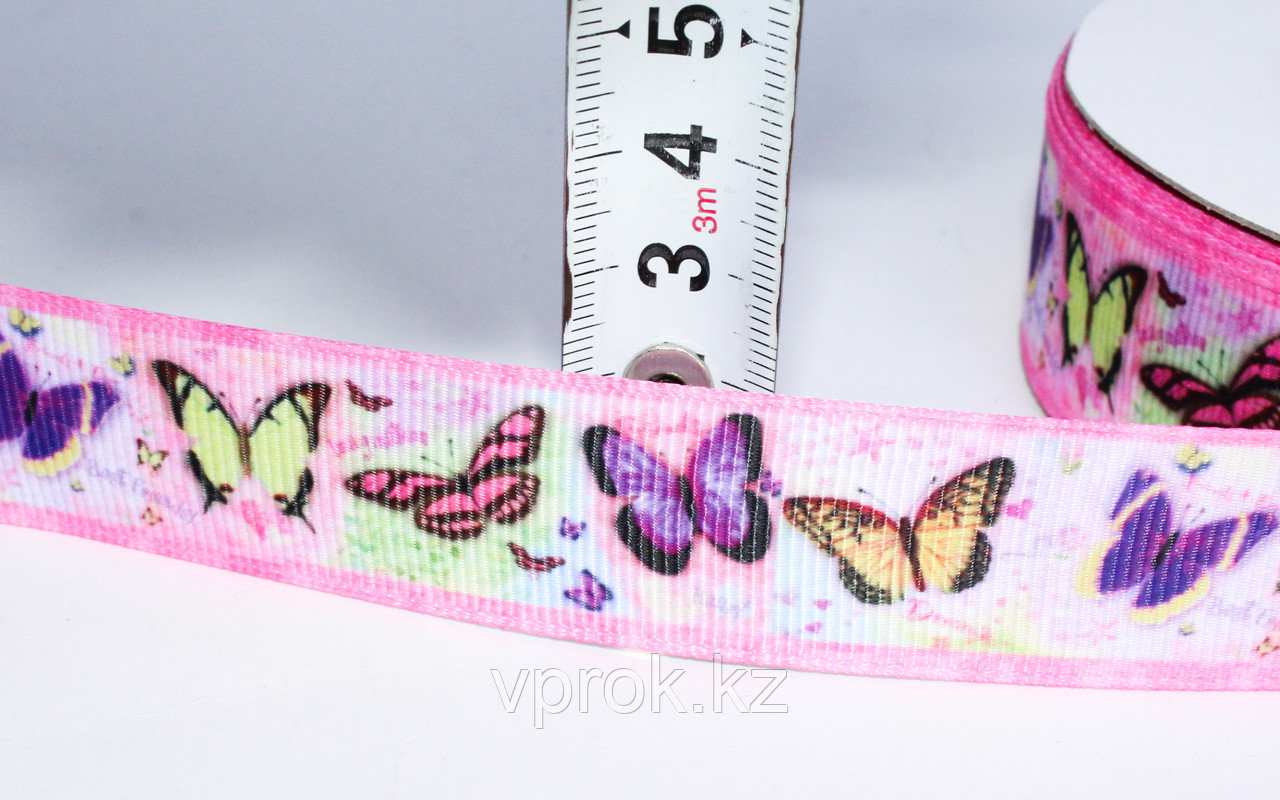 Лента репсовая (из плотной ткани), бабочки, розовая, 2 см - фото 2 - id-p57096606