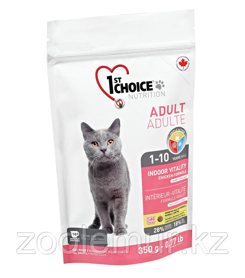 1st Choice VITALITY indoor «Виталити» на основе курицы - для взрослых домашних кошек от года до 10 лет 350 гр.