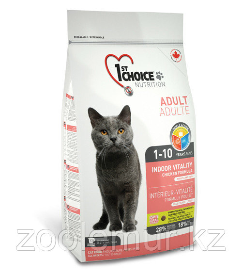 1st Choice VITALITY indoor «Виталити» на основе курицы - для взрослых домашних кошек от года до 10 лет 2.72кг.