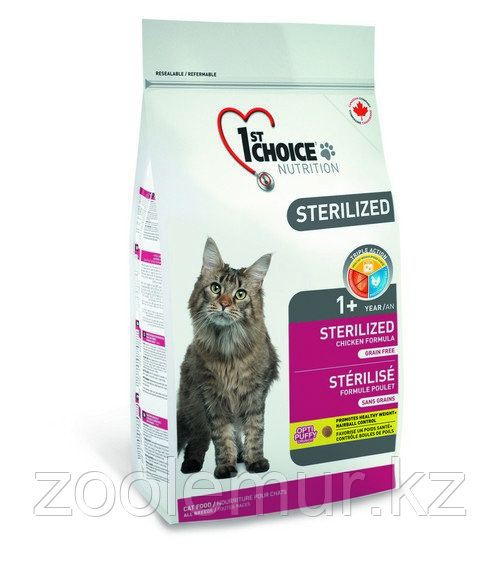 1st Choice Sterilized «Курица с бататом» сухой корм для стерилизованных взрослых кошек  2,4 кг.