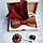 Деревянный галстук-бабочка с запонками, платком и цветком в деревянной коробке, фото 4