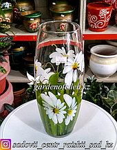 Стеклянная, декоративная ваза с ромашками. Высота 25см. Цвет: Прозрачный.