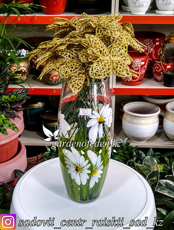 Стеклянная, декоративная ваза с ромашками. Высота 25см. Цвет: Прозрачный., фото 2