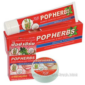 Тайская зубная паста Бамбуковый Уголь и Соль POP HERBS Bamboo Charcoal & Salt Toothpaste 160