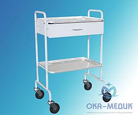 Столик мед. манипуляционный СМм-3-«Ока-Медик» (2 нерж. полки, с выдвиж. металл. ящиком)
