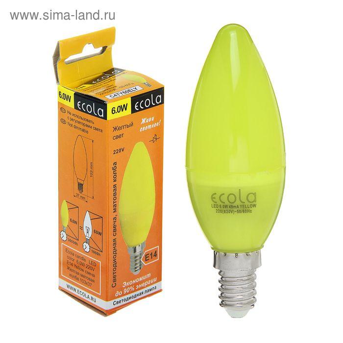 Лампа светодиодная Ecola candle, 6,0 Вт, 220 В, E14, Yellow, свеча Желтая, 103x37