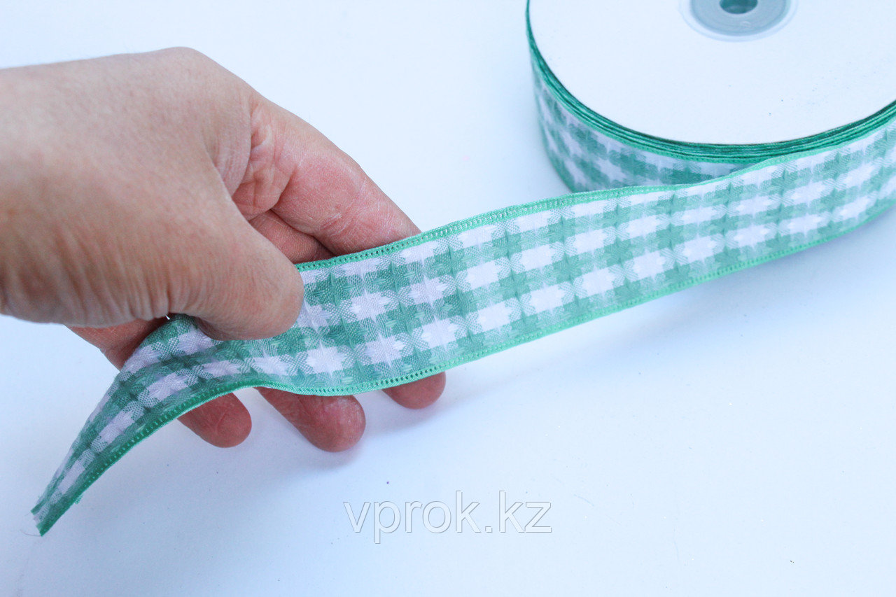 Лента репсовая (из плотной ткани), бело-зеленая, 5 см - фото 2 - id-p57297673