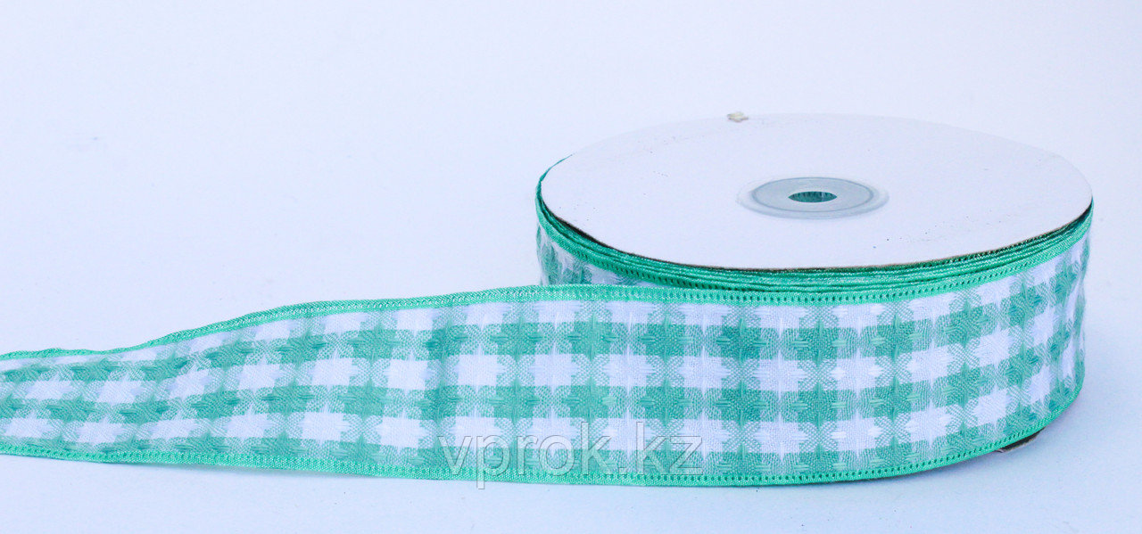 Лента репсовая (из плотной ткани), бело-зеленая, 5 см