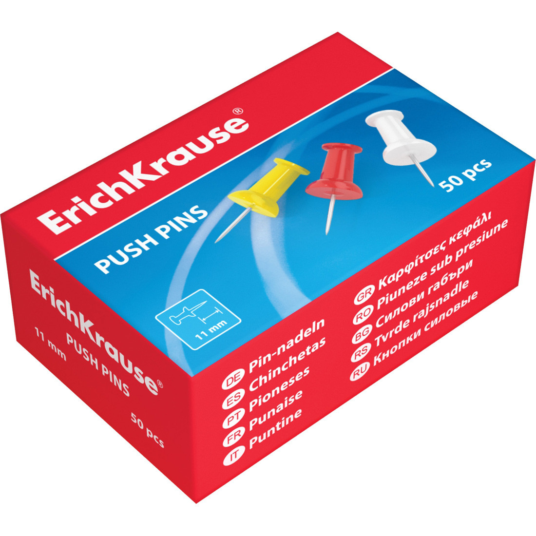 Кнопки силовые ErichKrause® 24877 цветные 24 кор./упак. (коробка 50 кнопок)