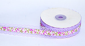 Декоративная лента для одежды с кружевами, фиолетовая с цветочками, 1.5 см (ширина)
