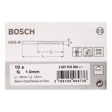 Свёрло по металлу HSS-R, DIN 338 Bosch 1x12x34мм в Казахстане, фото 2