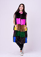 Длинная разноцветная меховая безрукавка для модниц Казахстана