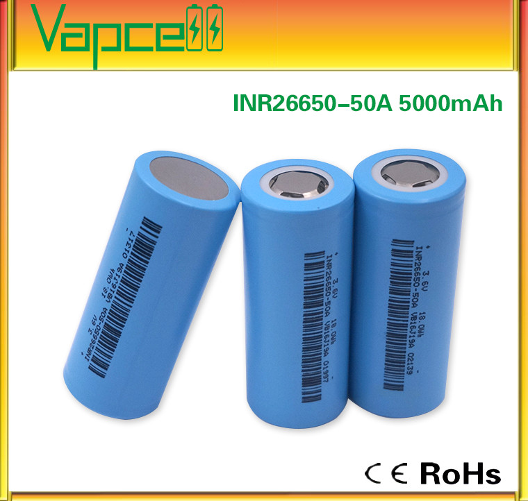 Аккумулятор 26650; INR26650-50A 3.7V 5000mAh (до 15А) Li-Ion