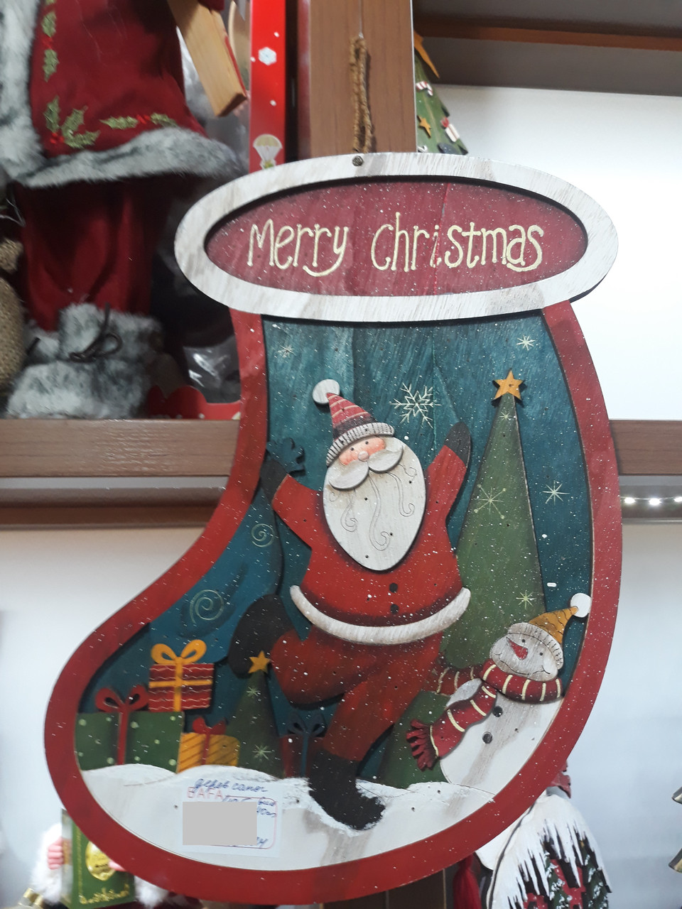 Деревянный валенок Merry christmas с подсветкой СНГ0052