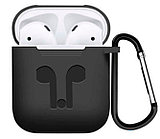 Силиконовый чехол для Apple AirPods 1/2 (с карабином, черный)