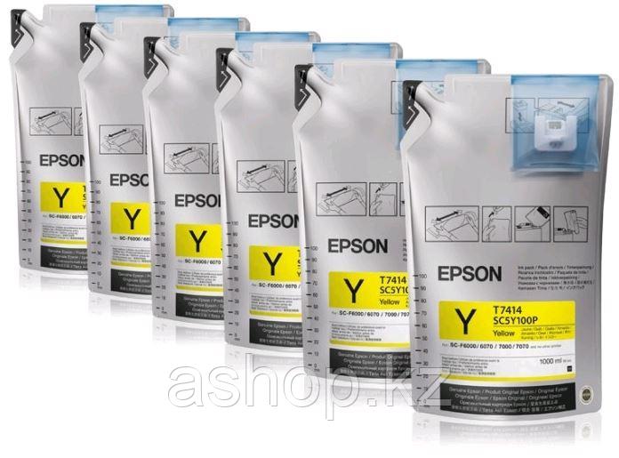 Набор для заправки картриджа Epson C13T773440 (№T7414), Объем: 1 л * 6 шт., Цвет: Жёлтый, Совместимость: SureC