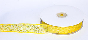 Декоративная лента из органзы полу-прозрачная с позолотой, желтая, 3 см