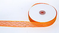 Декоративная лента из органзы полу-прозрачная с позолотой, оранжевая, 3 см
