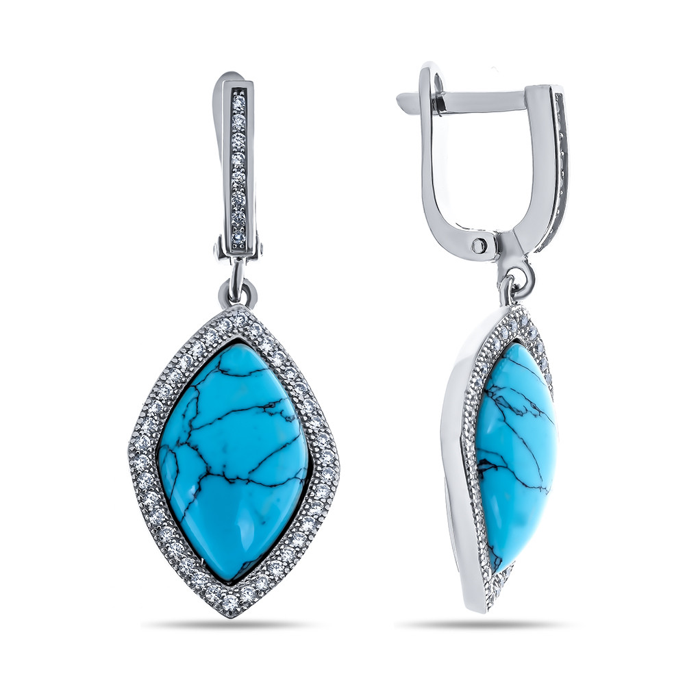 Серьги Teosa серебро с родием, бирюза фианит, овал F-TQ000564E-TQ