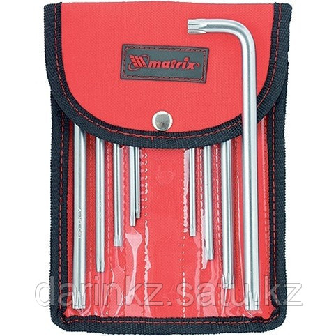 Набор ключей имбусовых Torx -Torx Tamper: 9 шт, T10-T50, CrV, удлиненных, с сатинированным покрытием, чехол