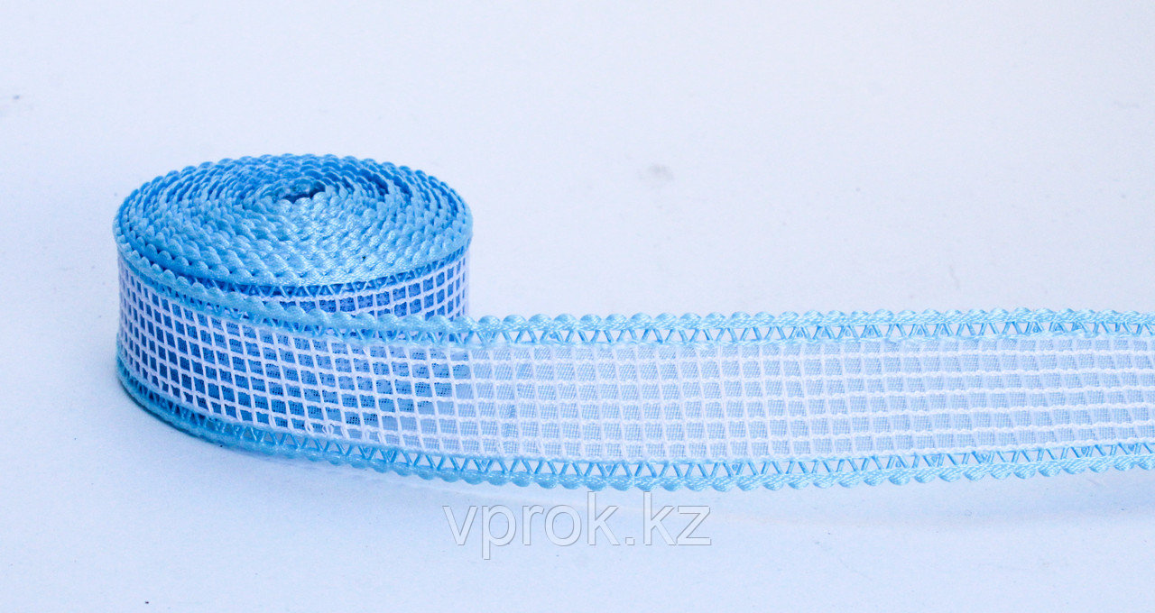 Декоративная лента полу-прозрачная, тканная, голубая, 2.5 см