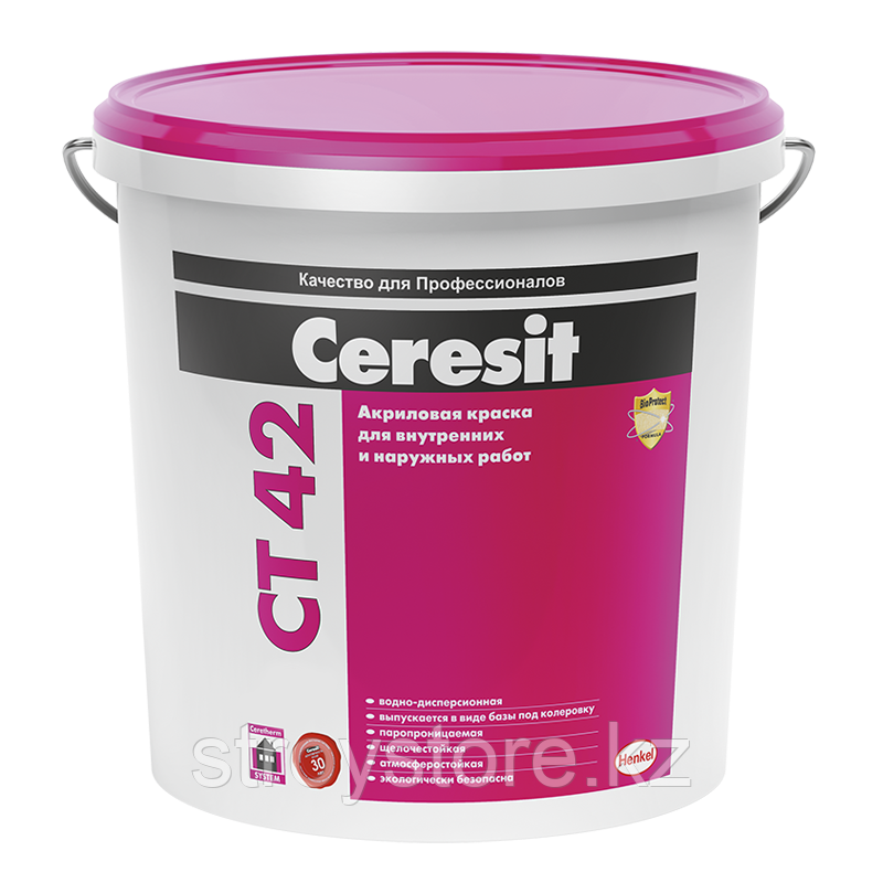 Акриловая краска Ceresit CT 42 для наружных и внутренних работ, 15 кг
