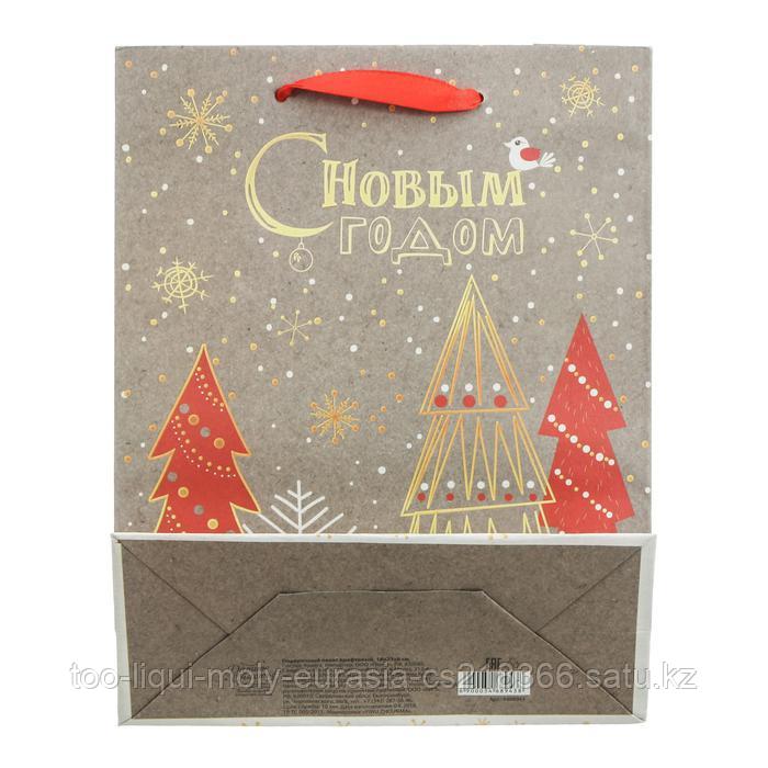 Пакет крафтовый вертикальный «Новогодние ёлки», 18 × 23 × 8 см - фото 3 - id-p57620325