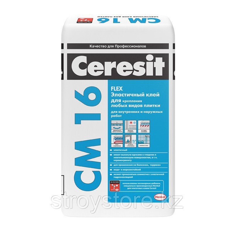 Эластичный клей Ceresit CМ 16 для крепления всех видов минеральной плитки, 25 кг