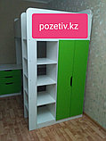 Кровать-чердак Polini Simple с письменным столом и шкафом, белый-лайм, фото 9