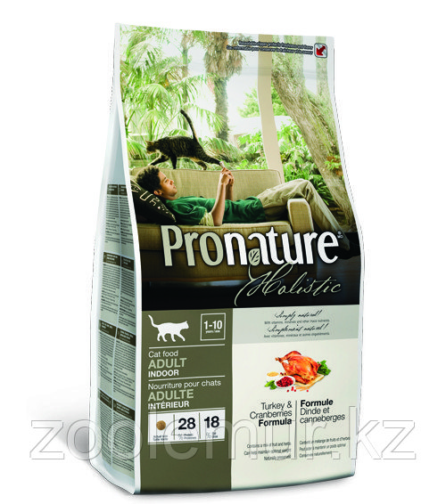 Pronature Holistic Adult Indoor - для домашних кошек, индейка с клюквой 2.72 кг.