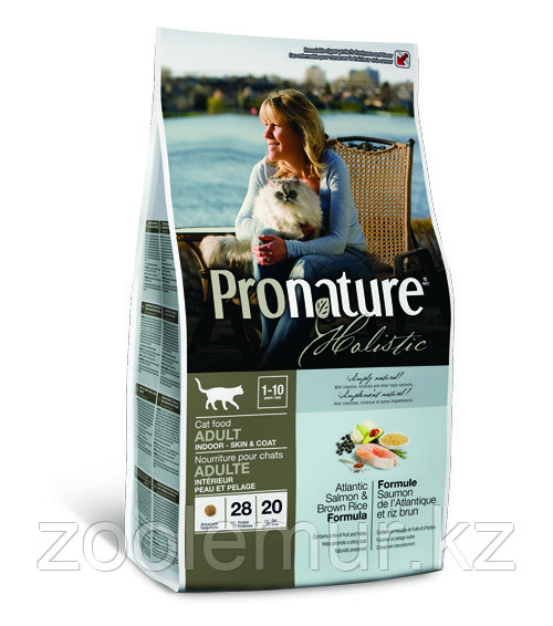 Pronature Holistic Adult Indoor - для кожи и шерсти взрослых кошек, лосось с рисом 340 гр.