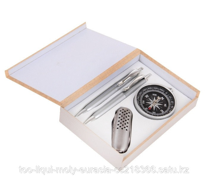 Набор подарочный 4в1 в деревянной коробке: 2 ручки, брелок-компас, нож 3в1, черный - фото 1 - id-p57654981