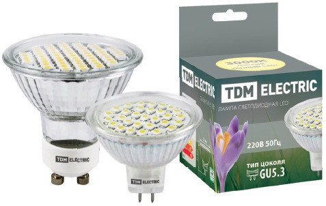 Лампа светодиодная MR16-3 Вт-220 В 4000 К-GU 5.3 SMD TDM - фото 1 - id-p51674592