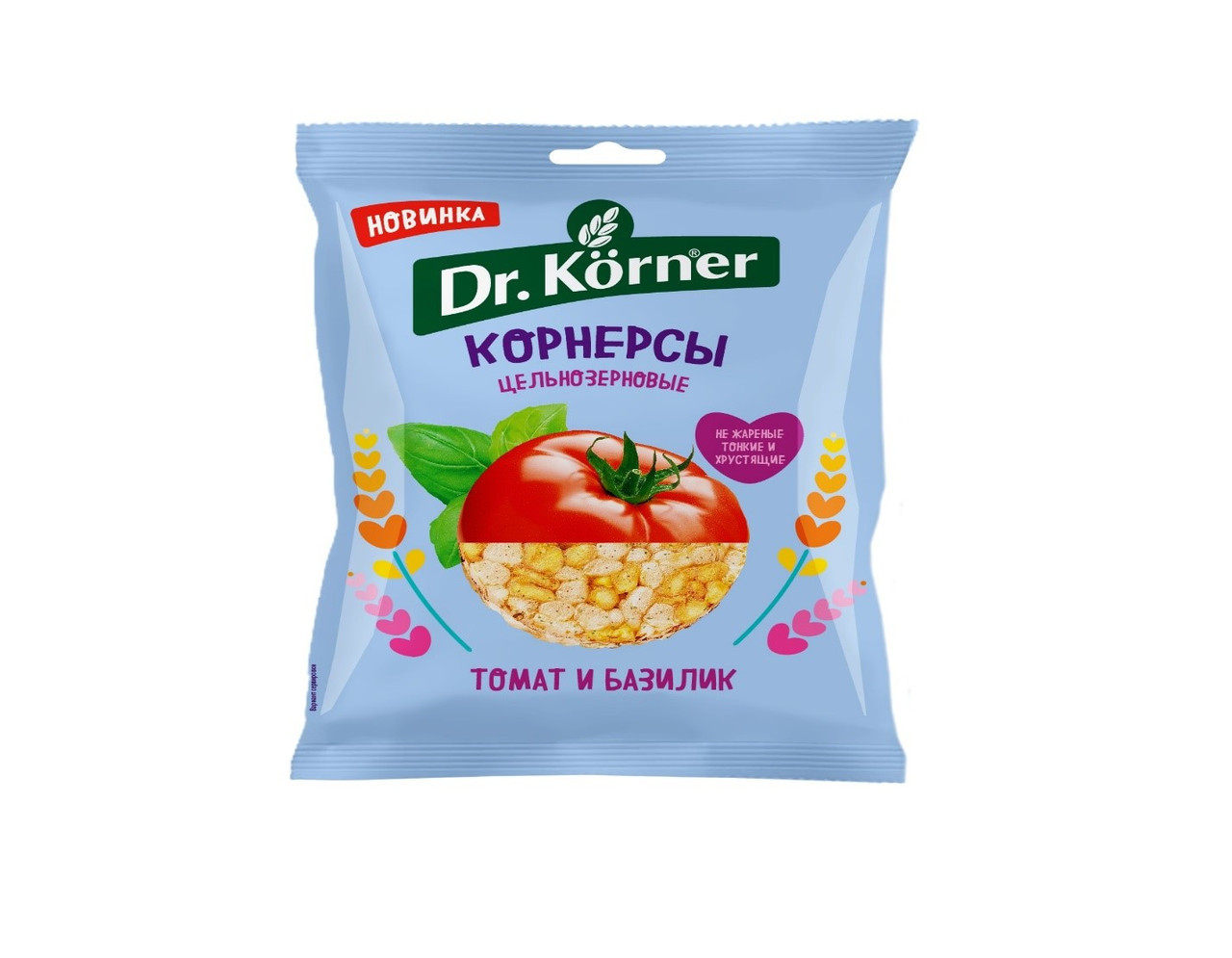 Чипсы Dr.Korner цельнозерновые кукурузно-рисовые с томатом и базиликом