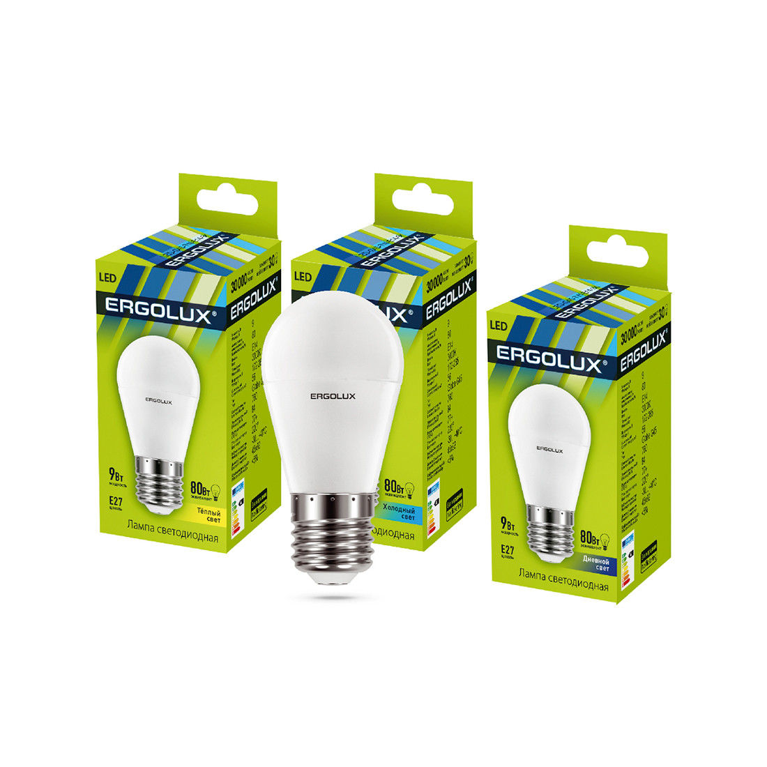 Эл. лампа светодиодная Ergolux LED-G45-9W-E27-3K Шар