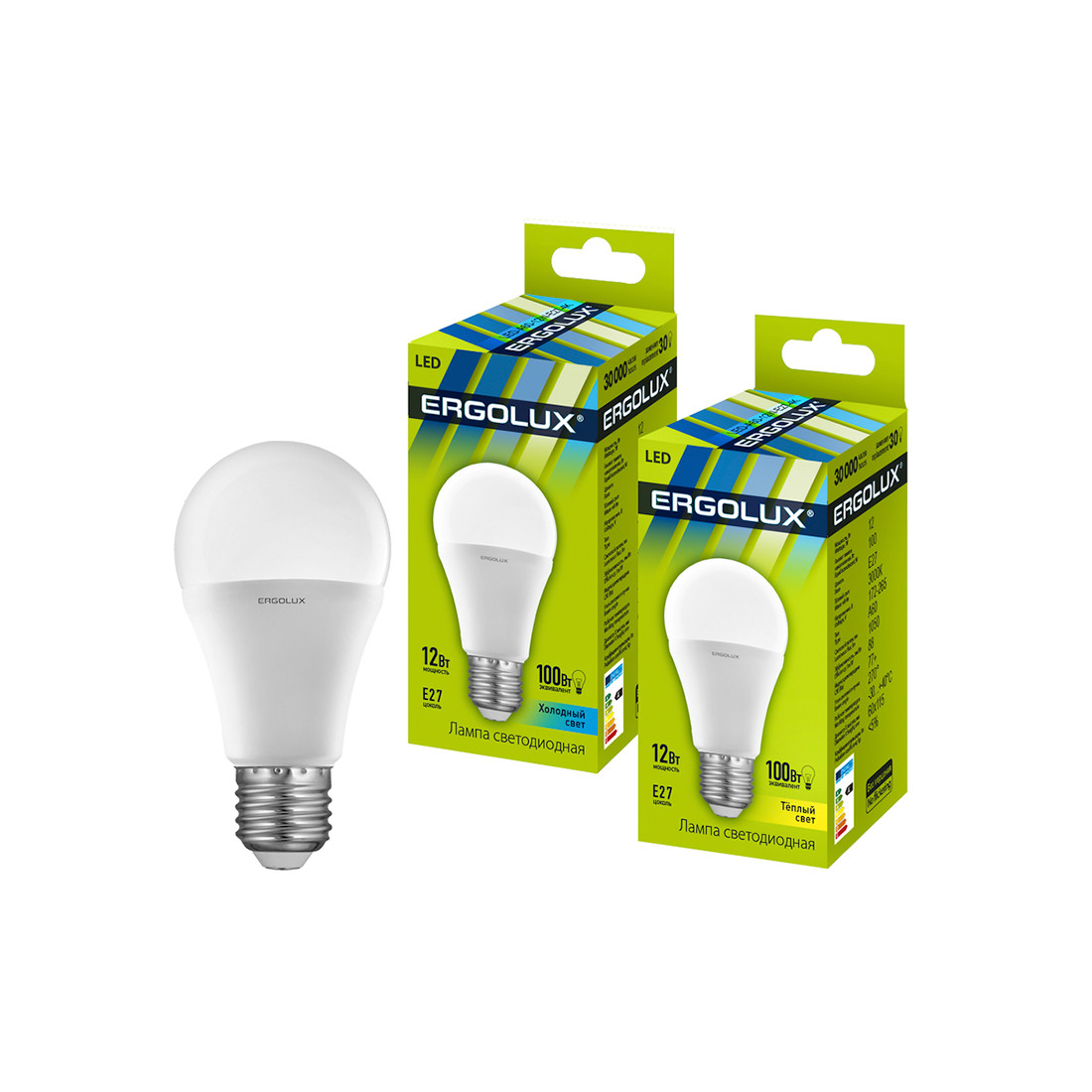 Эл. лампа светодиодная Ergolux LED-A60-12W-E27-3K
