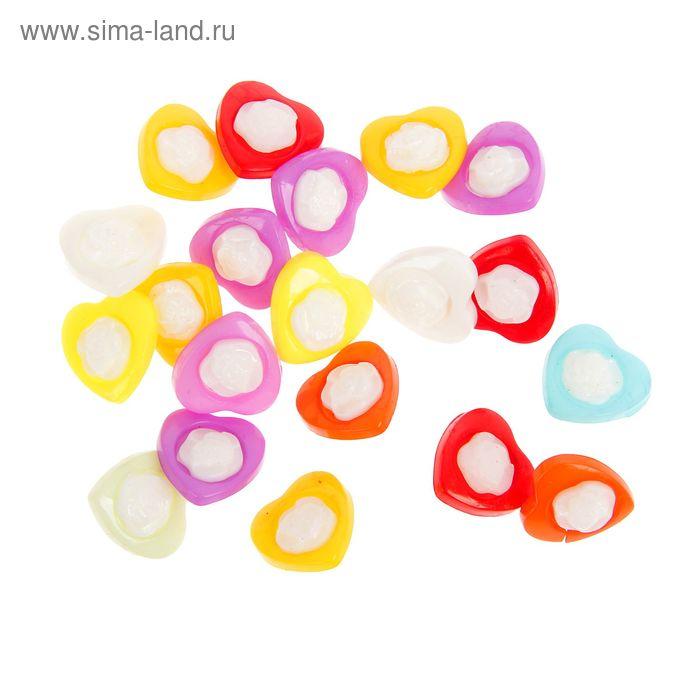Набор пуговиц декоративных пластик "Сердце с розой" (набор 20 шт) 1,5х1,5 см