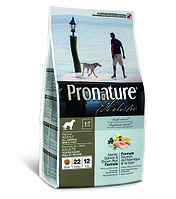Pronature Holistic Adult All Breeds для здоровья кожи и шерсти собак, лосось с рисом