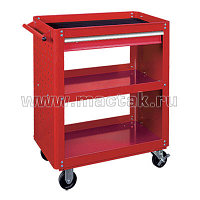 Тележка открытая, 3 полки и ящик, красная МАСТАК 520-01580