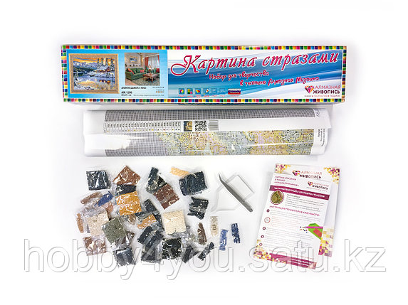 Картина стразами "Зимний домик у реки", 40*65см, фото 2